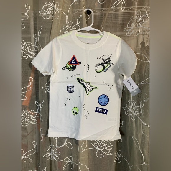 Kids Carter’s White Spaceship Graphic T Shirt - Picture 2 of 11